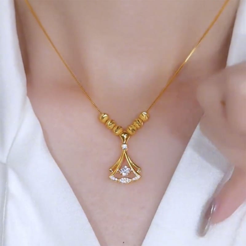 Fashion Necklace Jewelry Scalloped Diamond Pendant Stainless Steel Chain Necklace