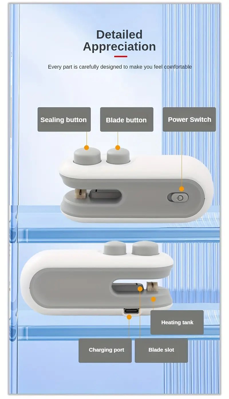 Small 2-in-1 Rechargeable Magnetic Snack Sealer Household Mini Sealing Machine