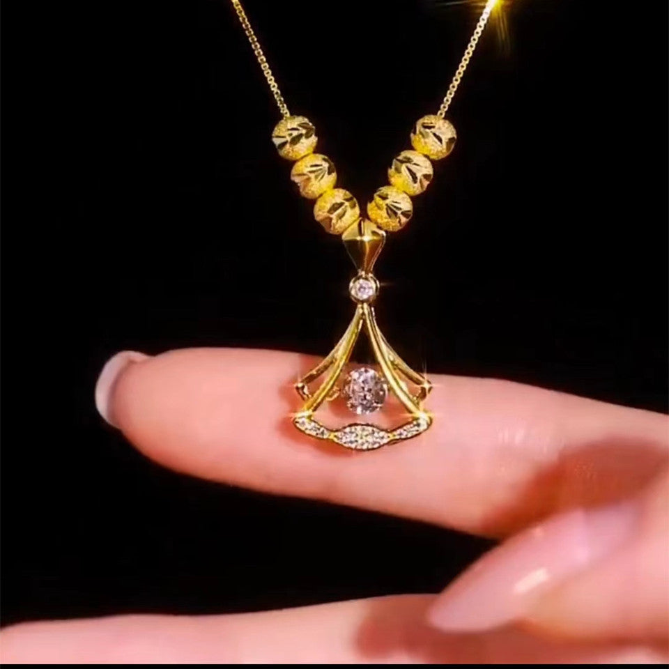 Fashion Necklace Jewelry Scalloped Diamond Pendant Stainless Steel Chain Necklace